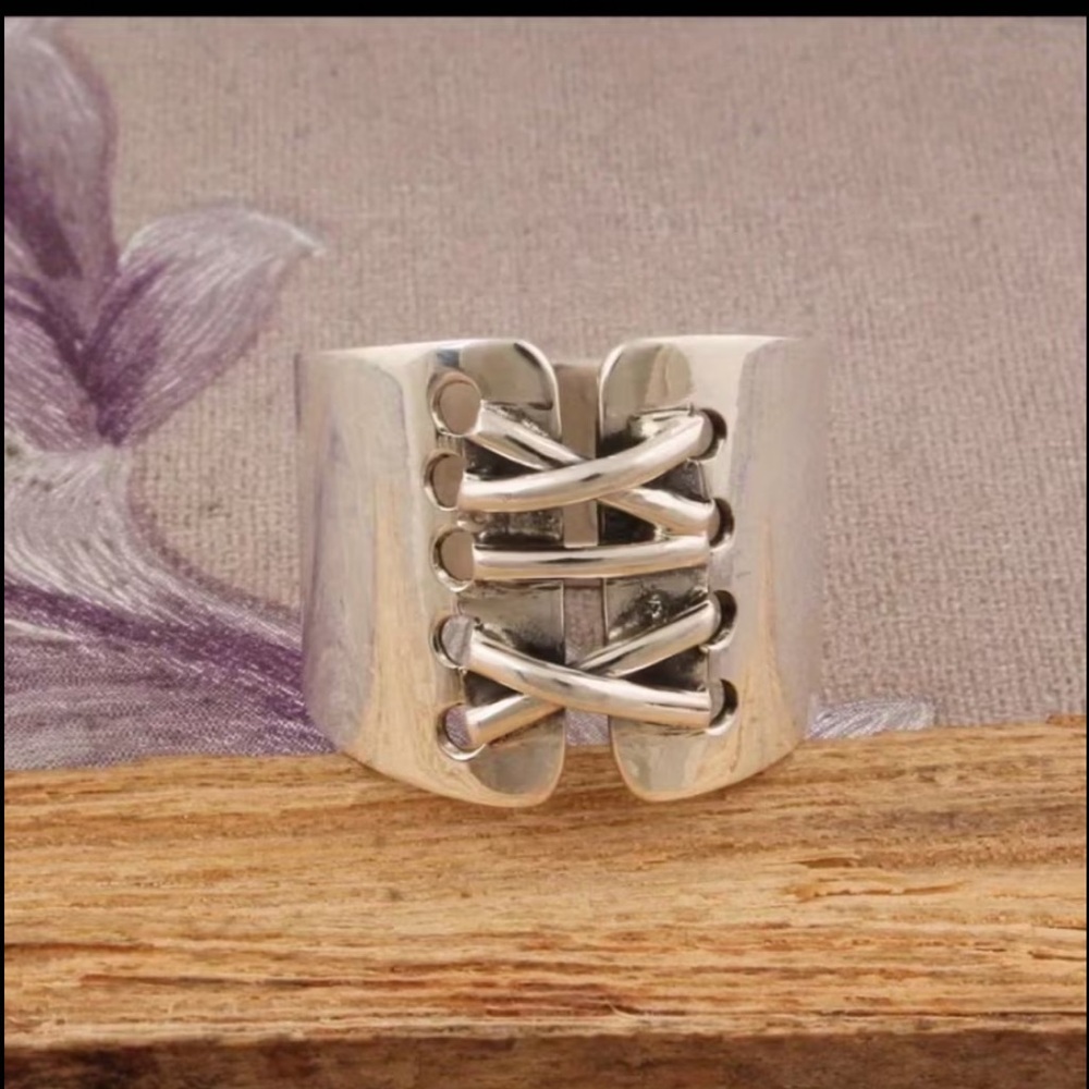 Silver Corset Lace Up design Silver Ring 3 pack